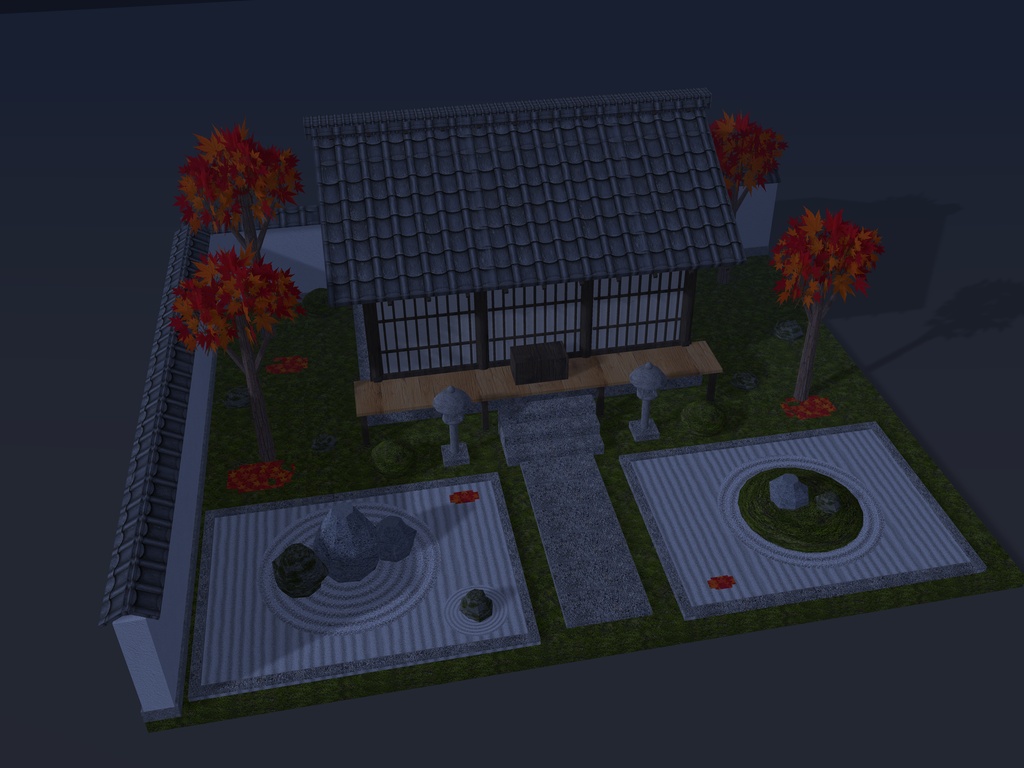 【VRChat想定】紅葉の山寺と枯山水の庭|お堂・白砂の石庭・砂紋・石灯籠・紅葉【unitypackage / FBX・OBJ】