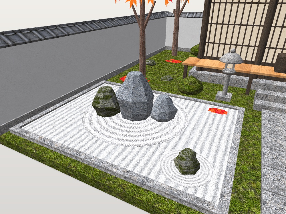 【VRChat想定】紅葉の山寺と枯山水の庭|お堂・白砂の石庭・砂紋・石灯籠・紅葉【unitypackage / FBX・OBJ】