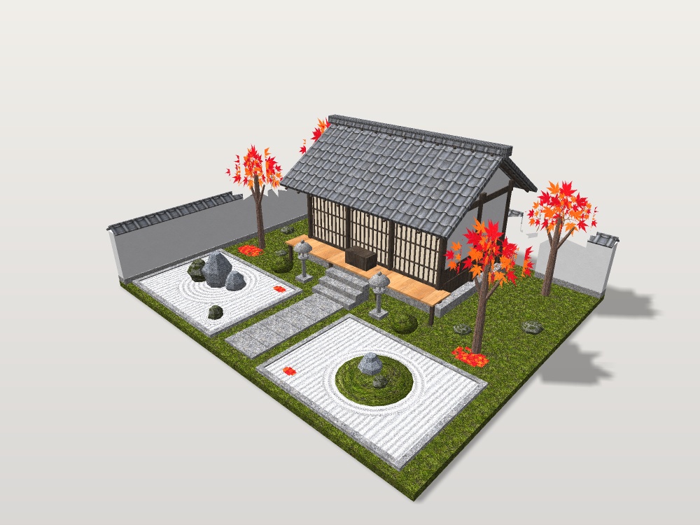 【VRChat想定】紅葉の山寺と枯山水の庭|お堂・白砂の石庭・砂紋・石灯籠・紅葉【unitypackage / FBX・OBJ】