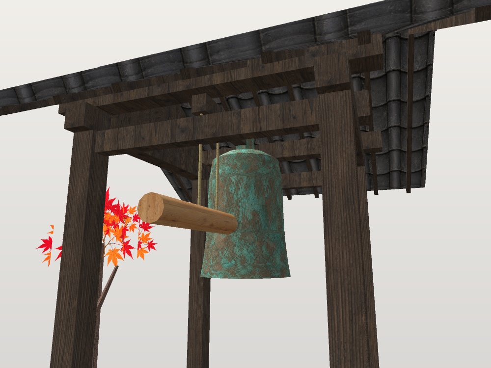 【VRChat想定】山寺の鐘楼と梵鐘|四本柱の鐘楼・梵鐘・撞木・石灯籠・紅葉【unitypackage / FBX・OBJ】