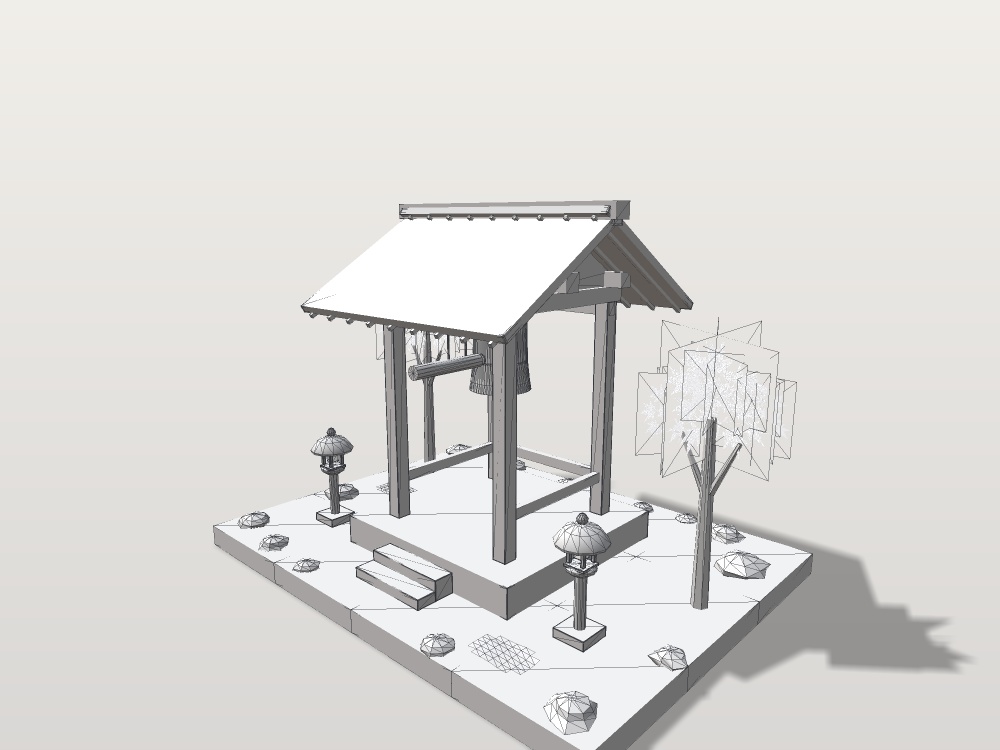 【VRChat想定】山寺の鐘楼と梵鐘|四本柱の鐘楼・梵鐘・撞木・石灯籠・紅葉【unitypackage / FBX・OBJ】