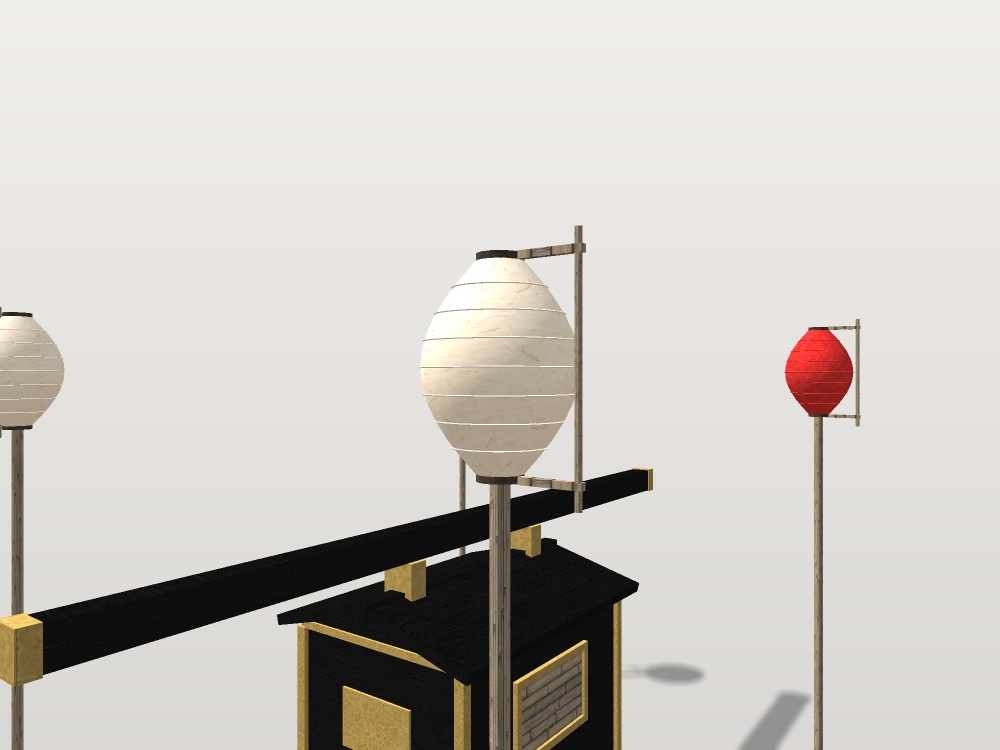 【VRChat想定】狐の嫁入りの花嫁駕籠と弓張提灯|黒漆と金の駕籠・行列の提灯4本【unitypackage / FBX・OBJ】