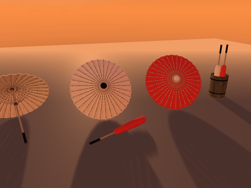 【無料】【VRChat想定】番傘と唐傘|開いた傘3・閉じた傘3・傘立て【unitypackage / FBX・OBJ】