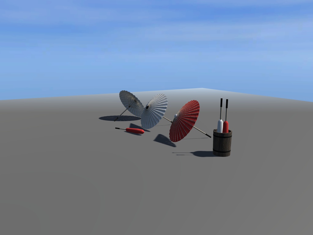 【無料】【VRChat想定】番傘と唐傘|開いた傘3・閉じた傘3・傘立て【unitypackage / FBX・OBJ】