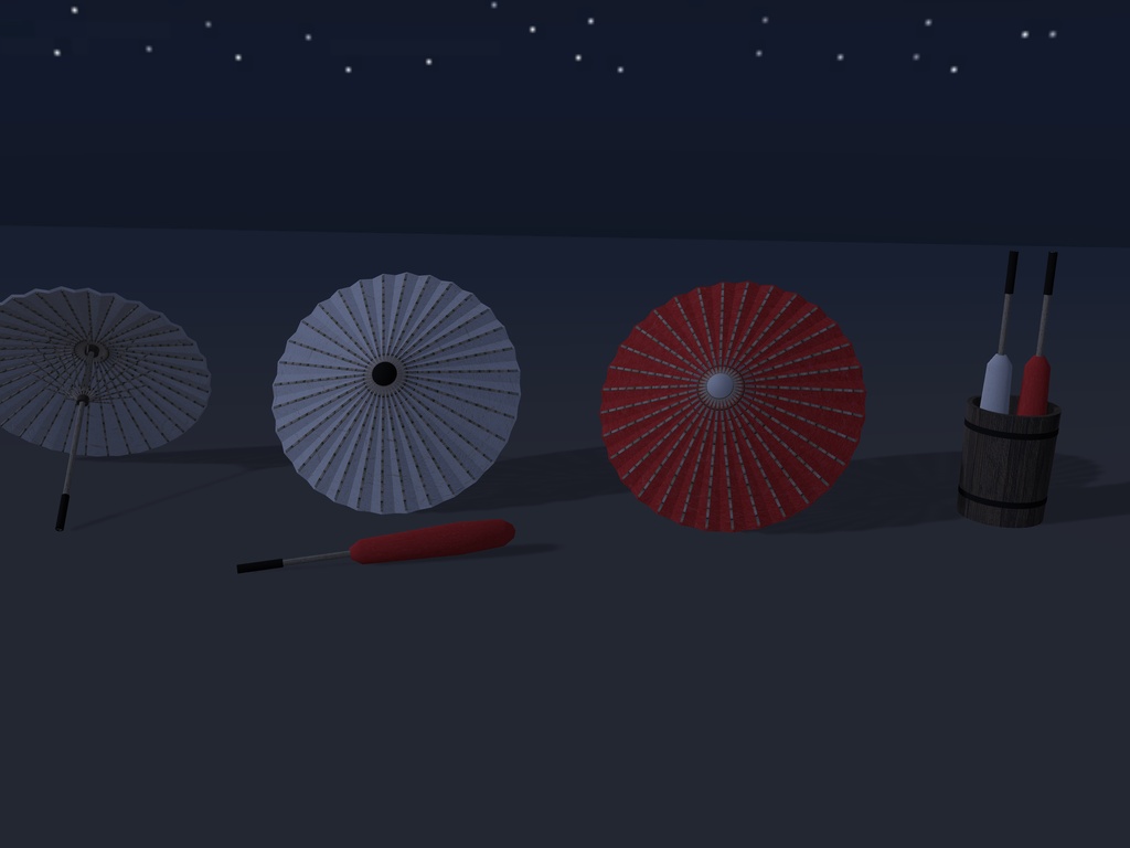 【無料】【VRChat想定】番傘と唐傘|開いた傘3・閉じた傘3・傘立て【unitypackage / FBX・OBJ】