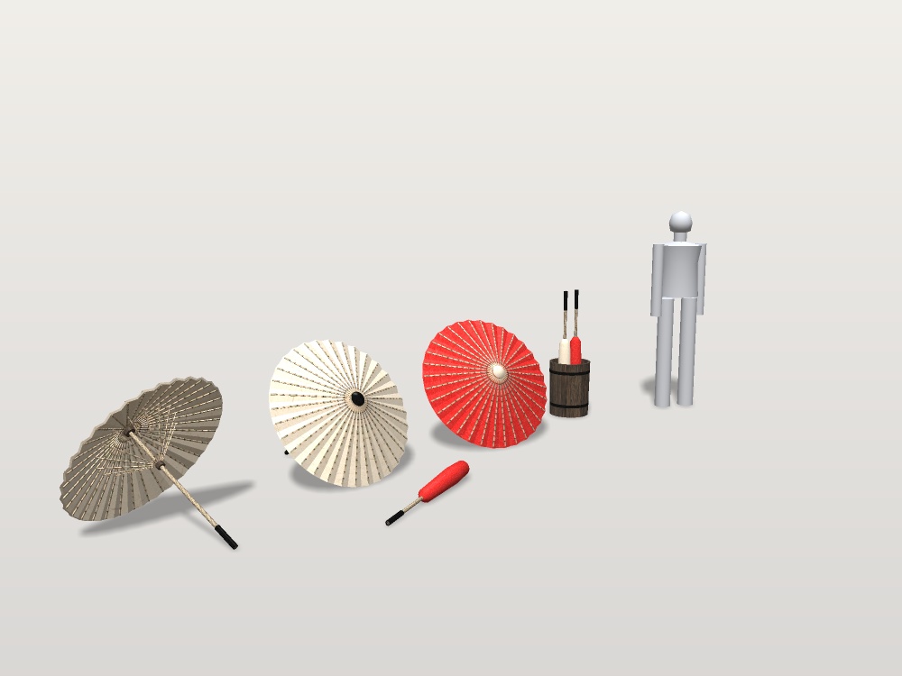 【無料】【VRChat想定】番傘と唐傘|開いた傘3・閉じた傘3・傘立て【unitypackage / FBX・OBJ】