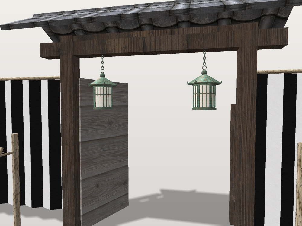 【VRChat想定】お化け屋敷の木戸と受付|瓦屋根の木戸門・鯨幕2張・竹矢来・受付台・吊り灯籠3・盛り塩|和風ハロウィン・肝試し【unitypackage / FBX・OBJ】