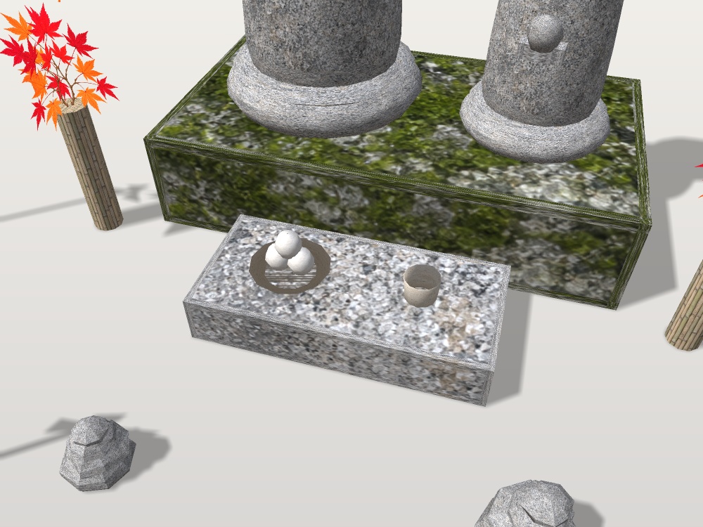 【無料】【VRChat想定】道端のお地蔵さん|赤い頭巾の地蔵2体・団子のお供え・紅葉の花立て・風車3・積み石|夜道・和風ハロウィン【unitypackage / FBX・OBJ】