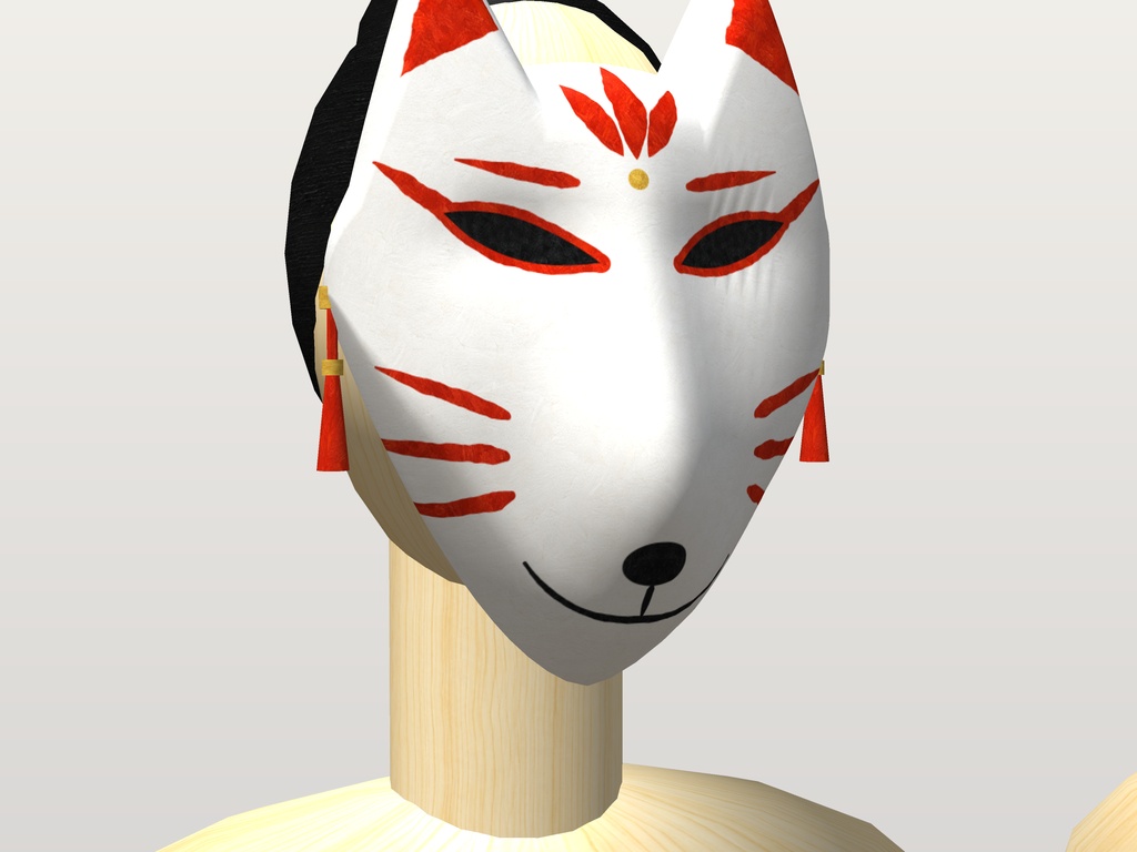 【VRChat想定】狐のお面 三色(白・黒・朱)|Head 装飾品・顔用と斜め掛け|和風・祭り・縁日【Modular Avatar 設定済みPrefab / unitypackage・FBX】