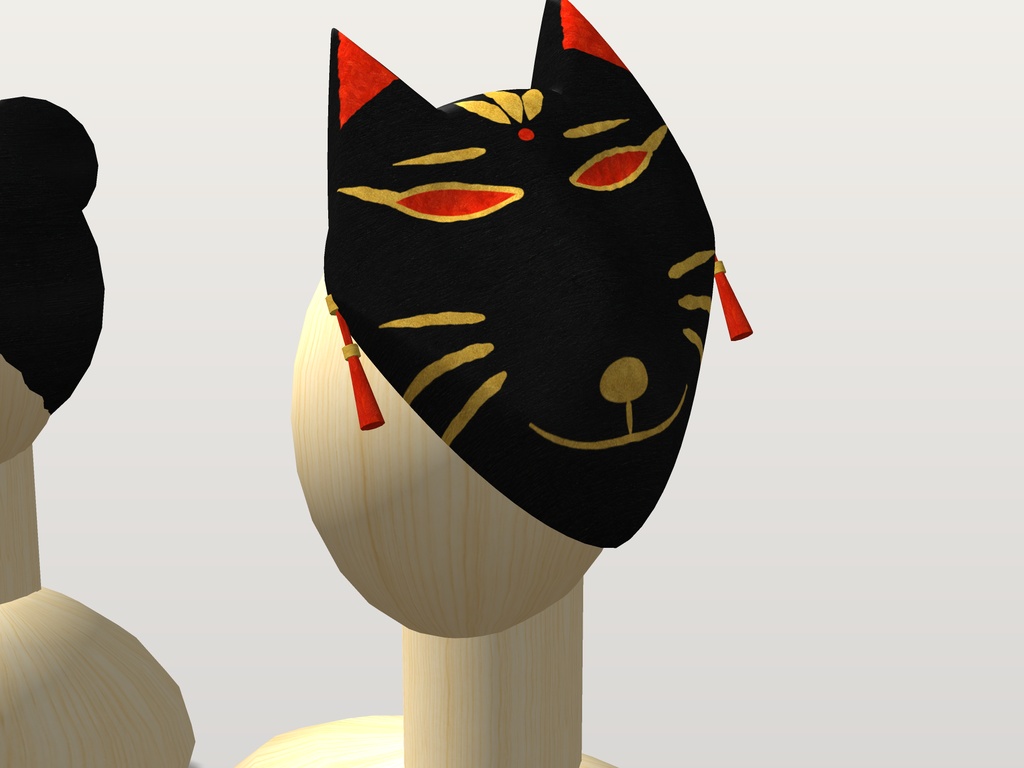 【VRChat想定】狐のお面 三色(白・黒・朱)|Head 装飾品・顔用と斜め掛け|和風・祭り・縁日【Modular Avatar 設定済みPrefab / unitypackage・FBX】