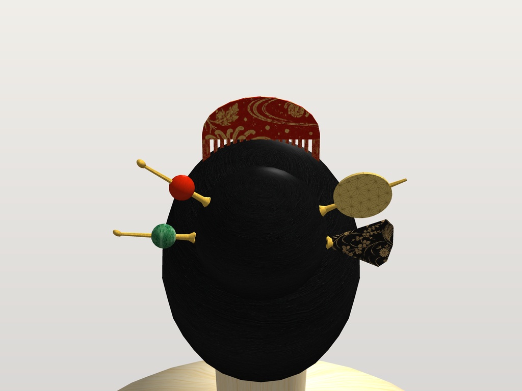 【VRChat想定】かんざし五種|玉かんざし(朱・翡翠)・平打ち・バチ型・挿し櫛|Head 装飾品・蒔絵と彫金【Modular Avatar 設定済みPrefab / unitypackage・FBX】