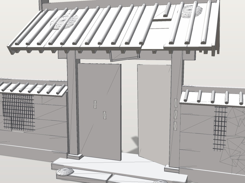 【VRChat想定】荒れ寺の山門と崩れ土塀|瓦の抜けた棟門・外れかけた扉・傾いた扁額・竹小舞の見える土塀・蔦紅葉|和風ホラー・廃寺【unitypackage / FBX・OBJ】