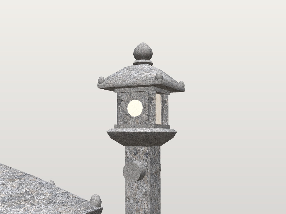 【無料】石灯籠三種と苔石|春日灯籠・雪見灯籠・織部灯籠(火袋に丸窓と三日月窓)|日本庭園・寺社【VRChat想定 / unitypackage・FBX・OBJ】