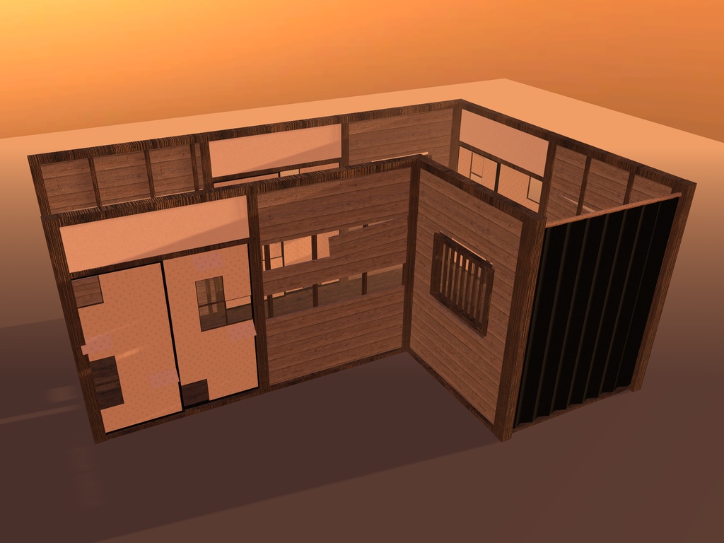 【VRChat想定】お化け屋敷の順路パネル｜板壁・破れ襖・格子窓・暗幕・角柱・床板・天井板｜和風ハロウィン・肝試し・迷路【unitypackage / FBX・OBJ】