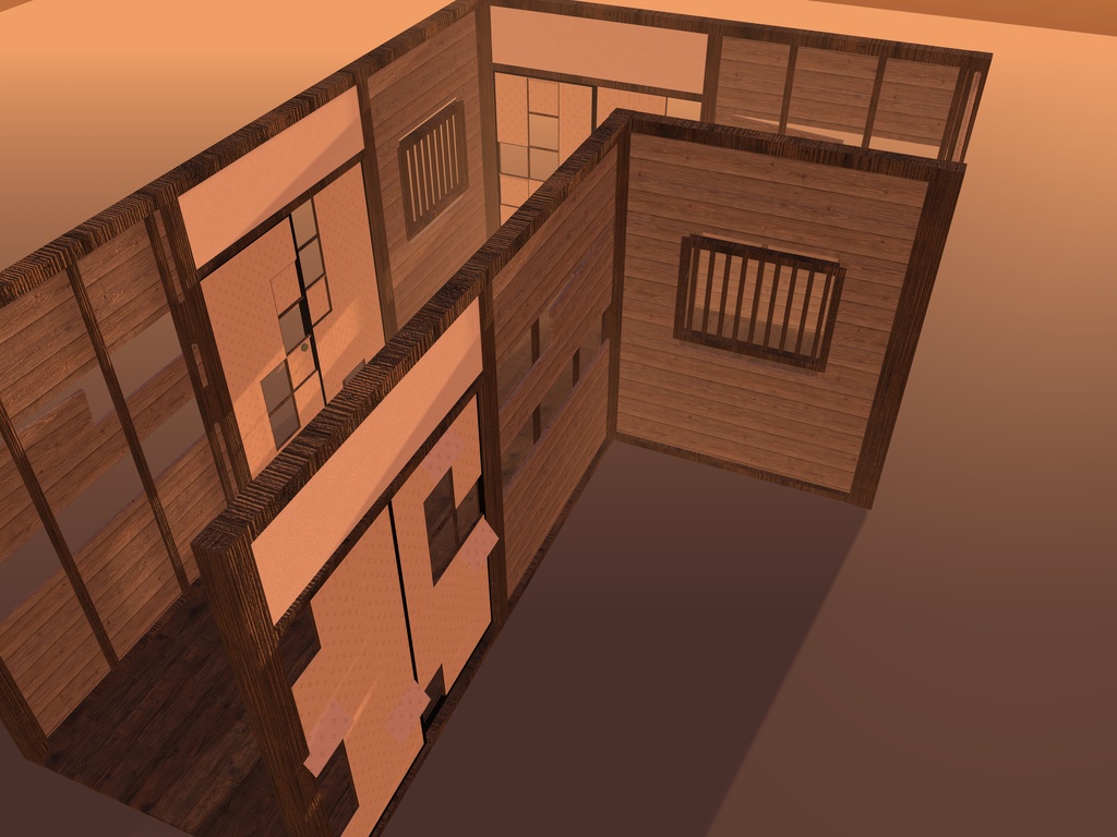 【VRChat想定】お化け屋敷の順路パネル|板壁・破れ襖・格子窓・暗幕・角柱・床板・天井板|和風ハロウィン・肝試し・迷路【unitypackage / FBX・OBJ】