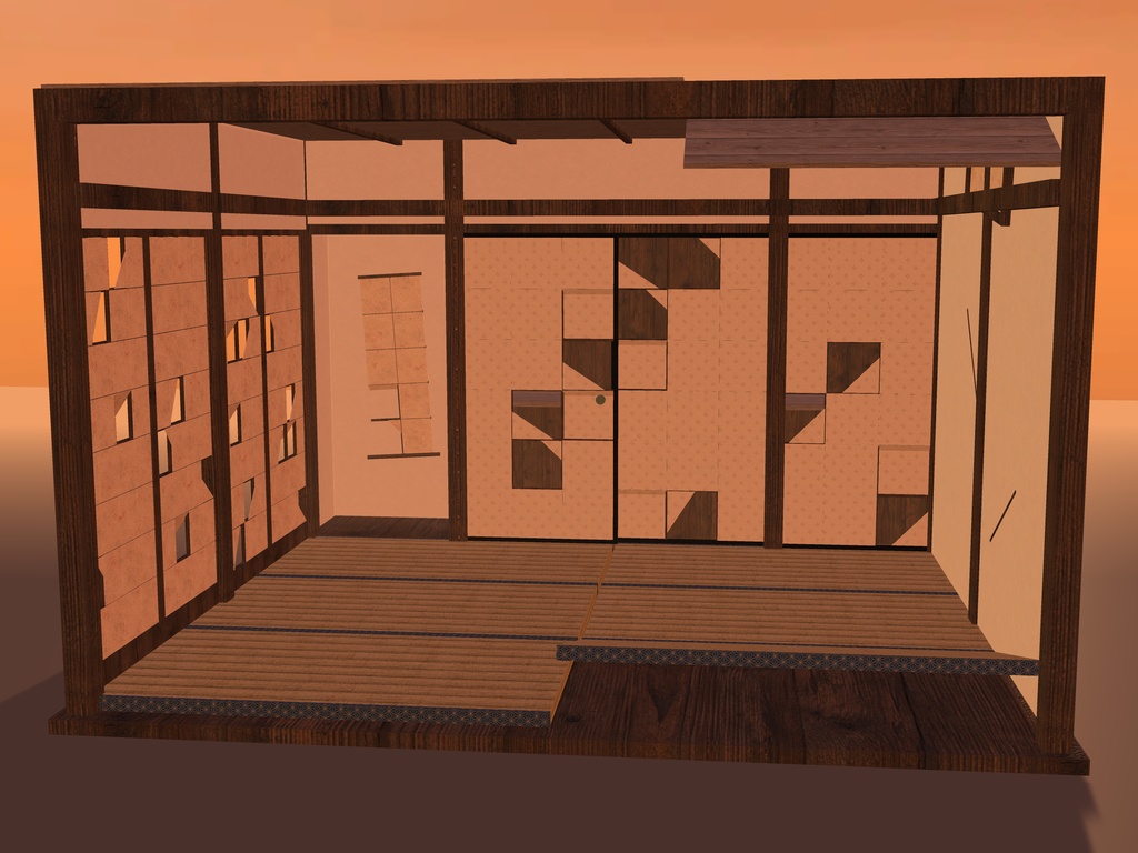 【VRChat想定】お化け屋敷の破れ座敷｜六畳・破れ襖の押入れ・破れ障子・めくれた畳・垂れた天井板・床の間｜和風ハロウィン・肝試し【unitypackage / FBX・OBJ】