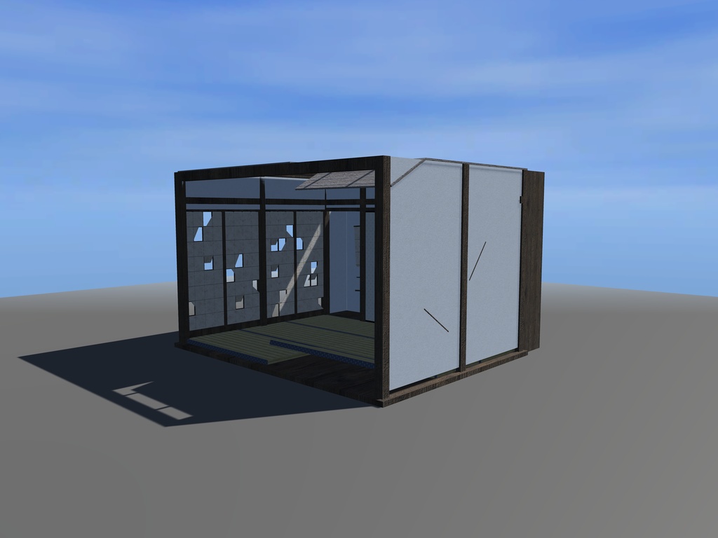 【VRChat想定】お化け屋敷の破れ座敷|六畳・破れ襖の押入れ・破れ障子・めくれた畳・垂れた天井板・床の間|和風ハロウィン・肝試し【unitypackage / FBX・OBJ】