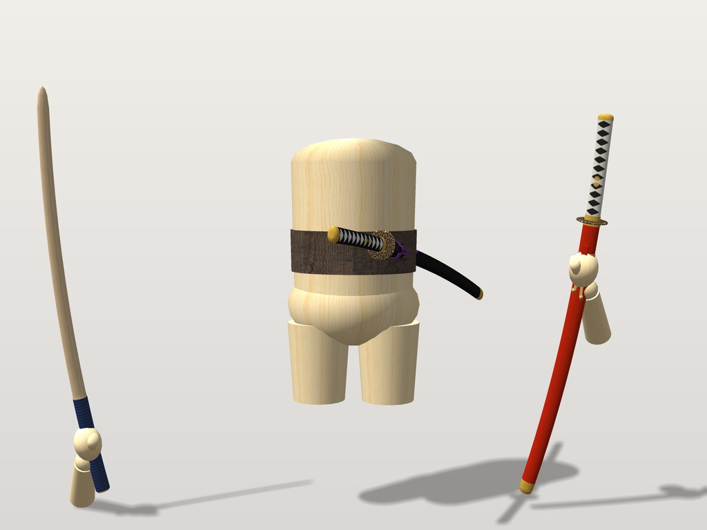 【VRChat想定】打刀（黒鞘・朱鞘）と木刀｜腰に差す・手に持つ和風の小道具｜抜けない飾り刀【Modular Avatar 設定済みPrefab / unitypackage・FBX】