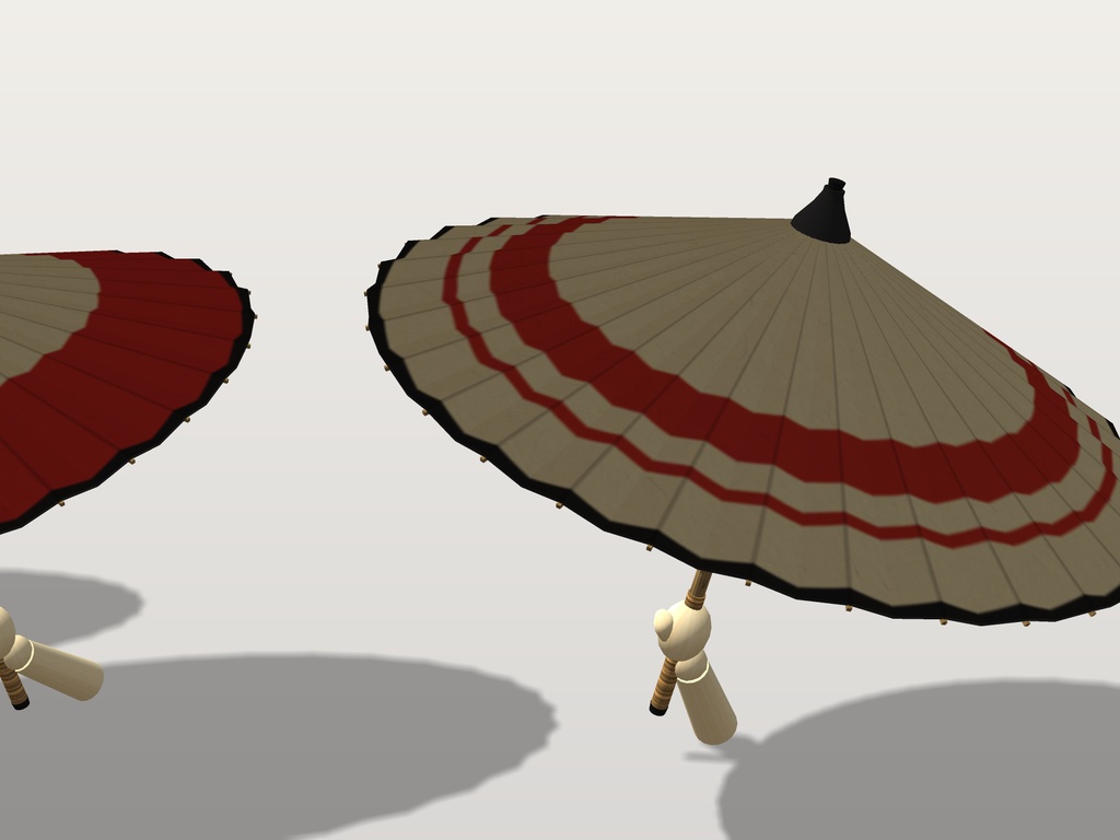 【VRChat想定】手持ちの和傘 三種|蛇の目(朱・紺)と番傘|右手用と左手用の小道具【Modular Avatar 設定済みPrefab / unitypackage・FBX】