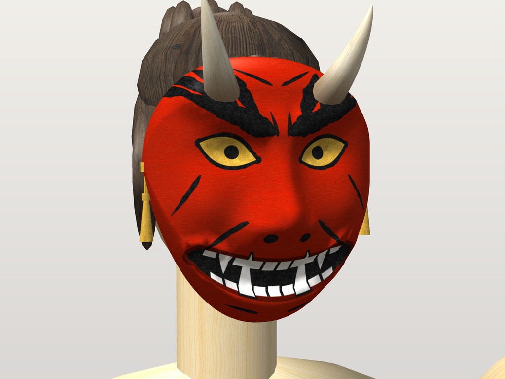 【VRChat想定】鬼の面 三色(赤鬼・青鬼・黒鬼)|Head 装飾品|和風・祭り・節分のお面【Modular Avatar 設定済みPrefab / unitypackage・FBX】