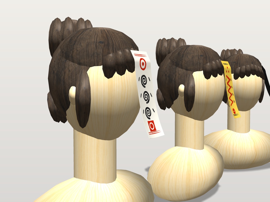 【VRChat想定】お札 三柄(白地に朱印と墨の渦・黄地に朱の稲妻・黒地に金の目)|Head 装飾品|額に貼る・頭の横に貼る【Modular Avatar 設定済みPrefab / unitypackage・FBX】