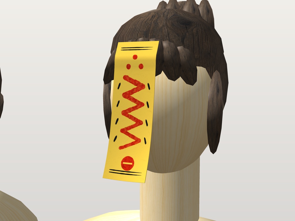 【VRChat想定】お札 三柄(白地に朱印と墨の渦・黄地に朱の稲妻・黒地に金の目)|Head 装飾品|額に貼る・頭の横に貼る【Modular Avatar 設定済みPrefab / unitypackage・FBX】