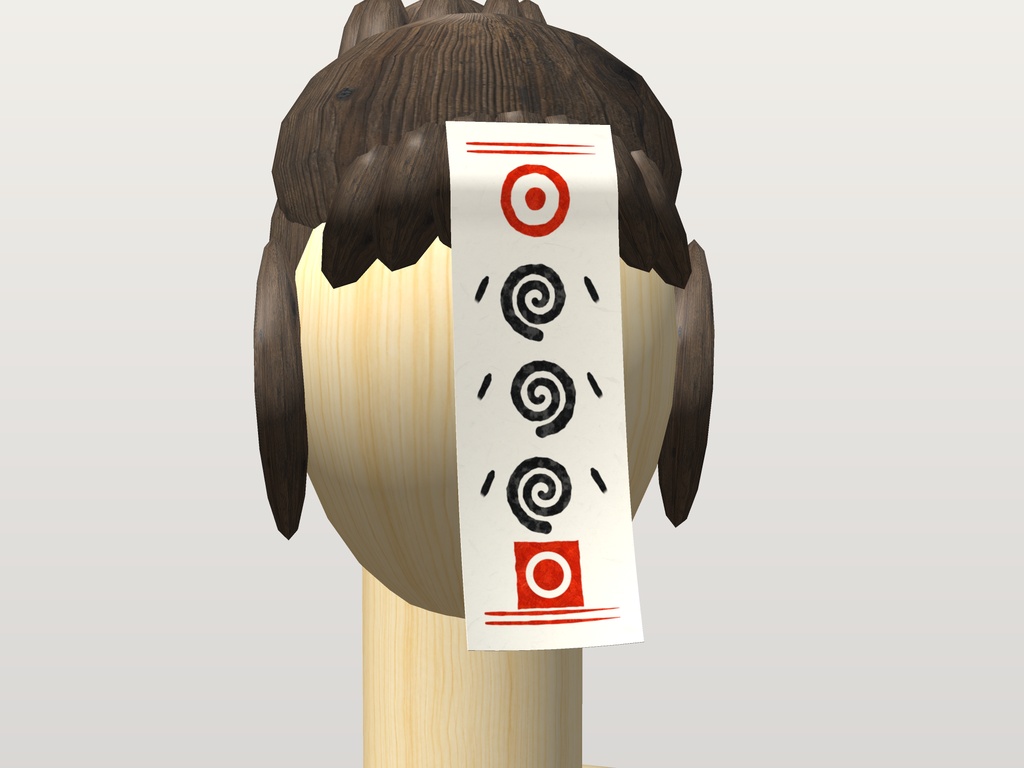 【VRChat想定】お札 三柄(白地に朱印と墨の渦・黄地に朱の稲妻・黒地に金の目)|Head 装飾品|額に貼る・頭の横に貼る【Modular Avatar 設定済みPrefab / unitypackage・FBX】