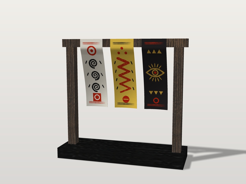 【VRChat想定】お札 三柄(白地に朱印と墨の渦・黄地に朱の稲妻・黒地に金の目)|Head 装飾品|額に貼る・頭の横に貼る【Modular Avatar 設定済みPrefab / unitypackage・FBX】