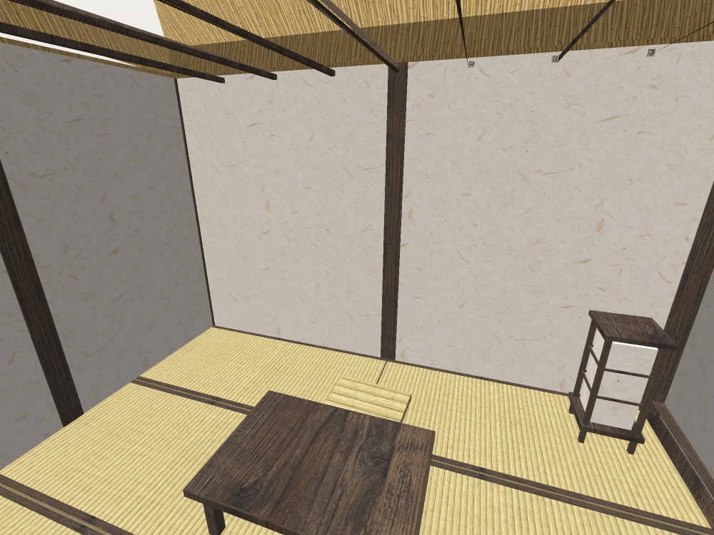 【VRChat想定|ホーム素体】秋の離れ 一棟|茅葺きの六畳・縁側・ススキの坪庭・板塀|マテリアル5【unitypackage / FBX・OBJ】