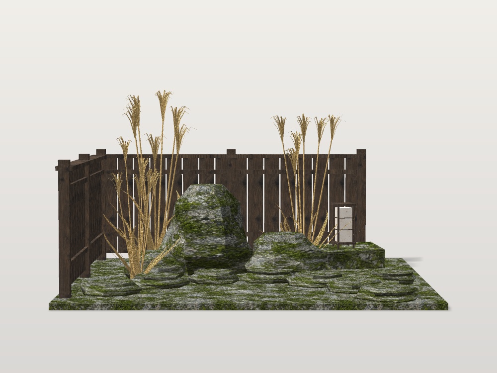 【VRChat想定】坪庭の石とススキ|苔むした景石・飛び石・ススキ・板塀・置き行灯|庭の部品【unitypackage / FBX・OBJ】