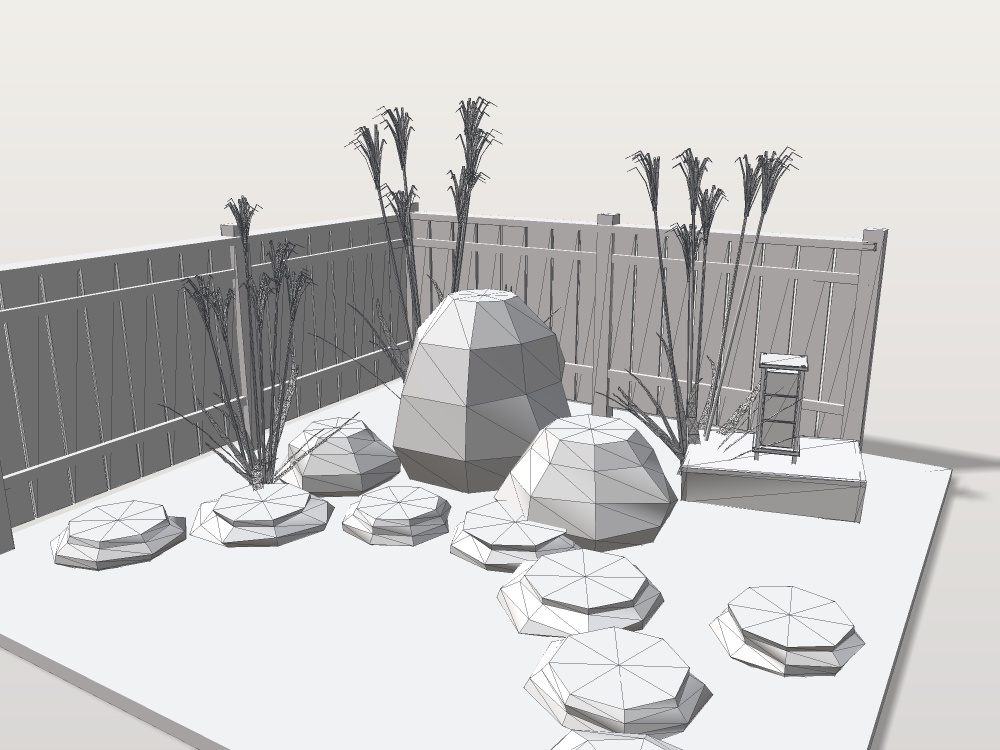 【VRChat想定】坪庭の石とススキ|苔むした景石・飛び石・ススキ・板塀・置き行灯|庭の部品【unitypackage / FBX・OBJ】
