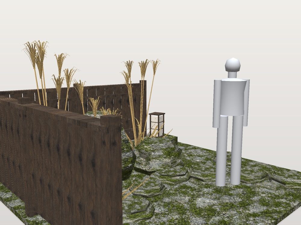 【VRChat想定】坪庭の石とススキ|苔むした景石・飛び石・ススキ・板塀・置き行灯|庭の部品【unitypackage / FBX・OBJ】