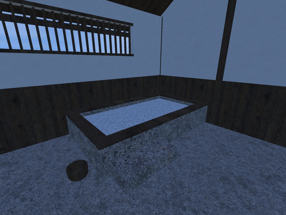 【VRChat想定|ホーム素体】湯屋 一棟|瓦屋根・石の内湯・洗い場・脱衣所・岩の露天|マテリアル5【unitypackage / FBX・OBJ】