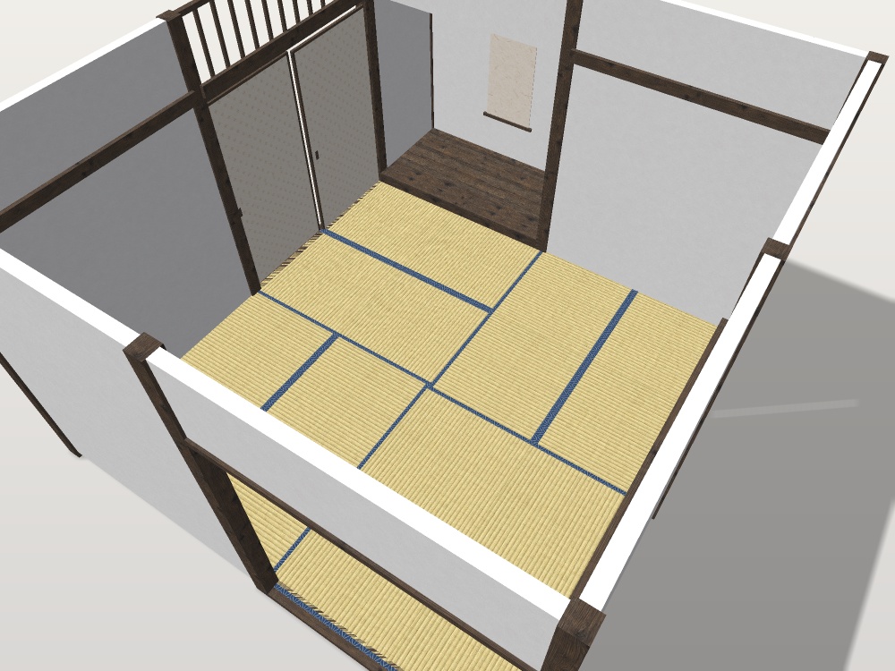 【VRChat想定】1マテリアルで組める和室キット|畳・襖・障子・柱・壁・床の間・天井 23部品|半間0.91mグリッド・六畳の組み見本つき【unitypackage / FBX・OBJ】