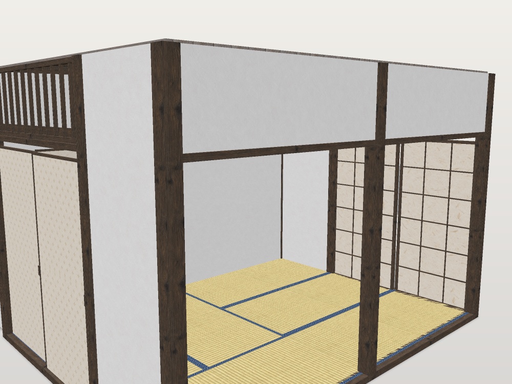 【VRChat想定】1マテリアルで組める和室キット|畳・襖・障子・柱・壁・床の間・天井 23部品|半間0.91mグリッド・六畳の組み見本つき【unitypackage / FBX・OBJ】