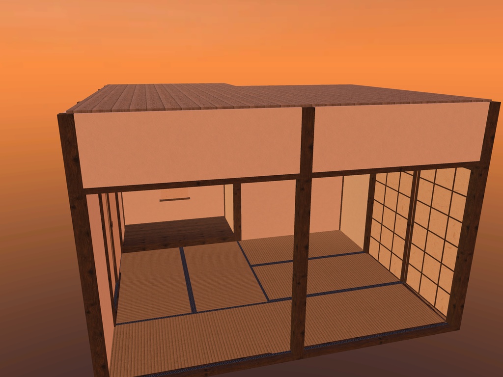 【VRChat想定】1マテリアルで組める和室キット|畳・襖・障子・柱・壁・床の間・天井 23部品|半間0.91mグリッド・六畳の組み見本つき【unitypackage / FBX・OBJ】