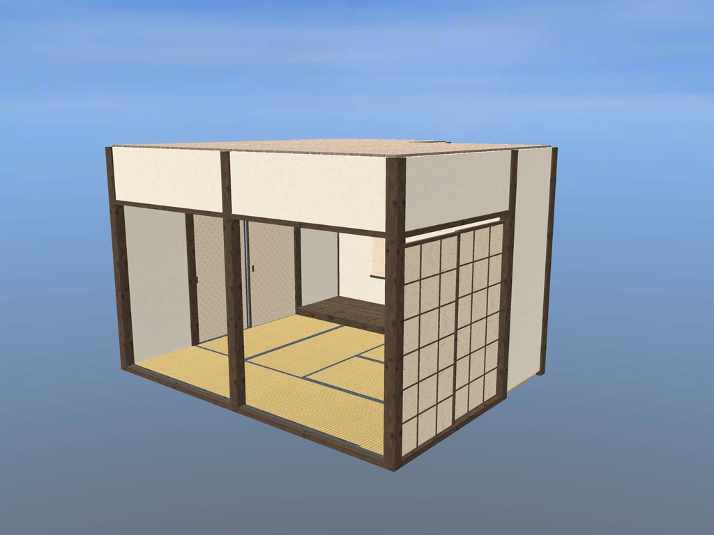 【VRChat想定】1マテリアルで組める和室キット|畳・襖・障子・柱・壁・床の間・天井 23部品|半間0.91mグリッド・六畳の組み見本つき【unitypackage / FBX・OBJ】