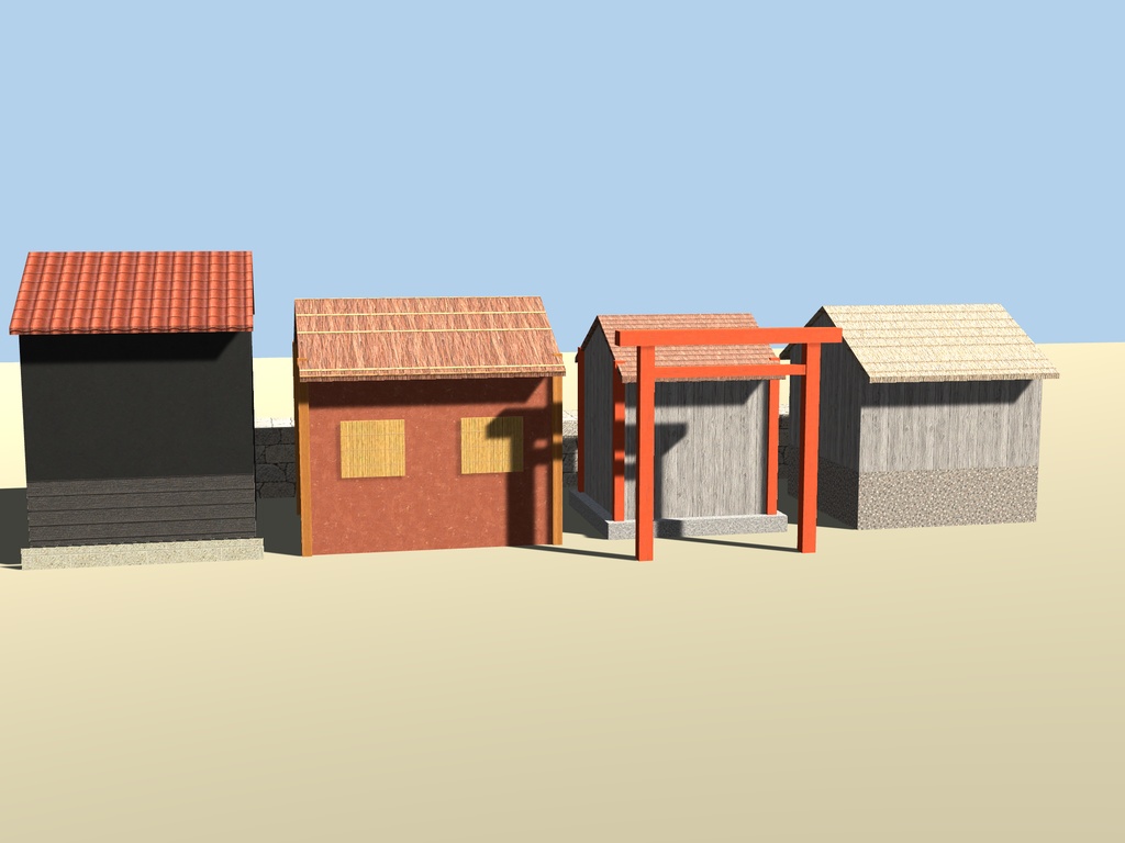 【VRChat想定|マテリアル】和風の建材マテリアル16種|城下町・神社・温泉街の壁・屋根・柱・石垣|PBR 1024(albedo・normal・ORM)【unitypackage / Godot 4 / Blender】