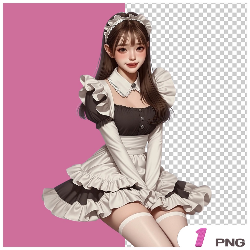 メイド服女の子クリップアート素材|透過PNGキャラクター3点セット
