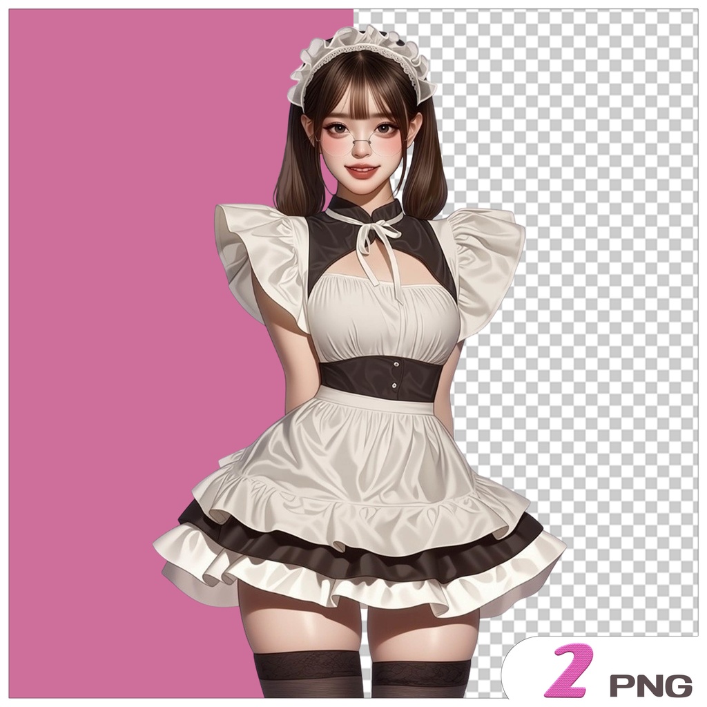 メイド服女の子クリップアート素材|透過PNGキャラクター3点セット