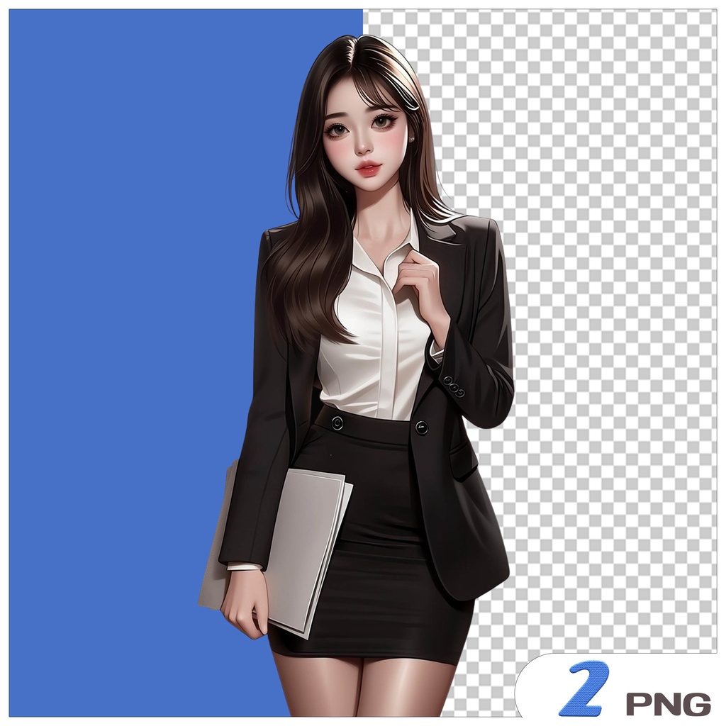 OLスーツ女子クリップアート素材|透過PNGキャラクター3点セット