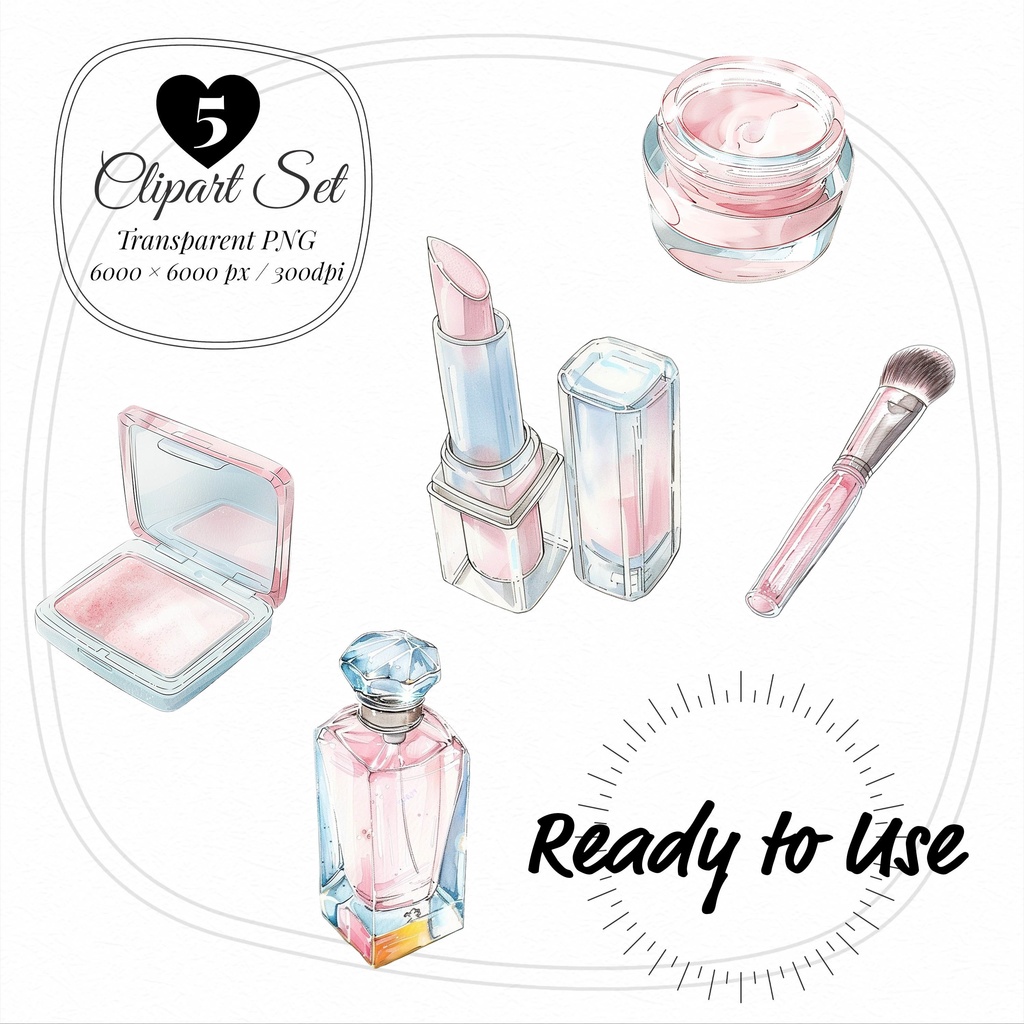 01_美容コスメアイテムクリップアート素材|透過PNG5点セット