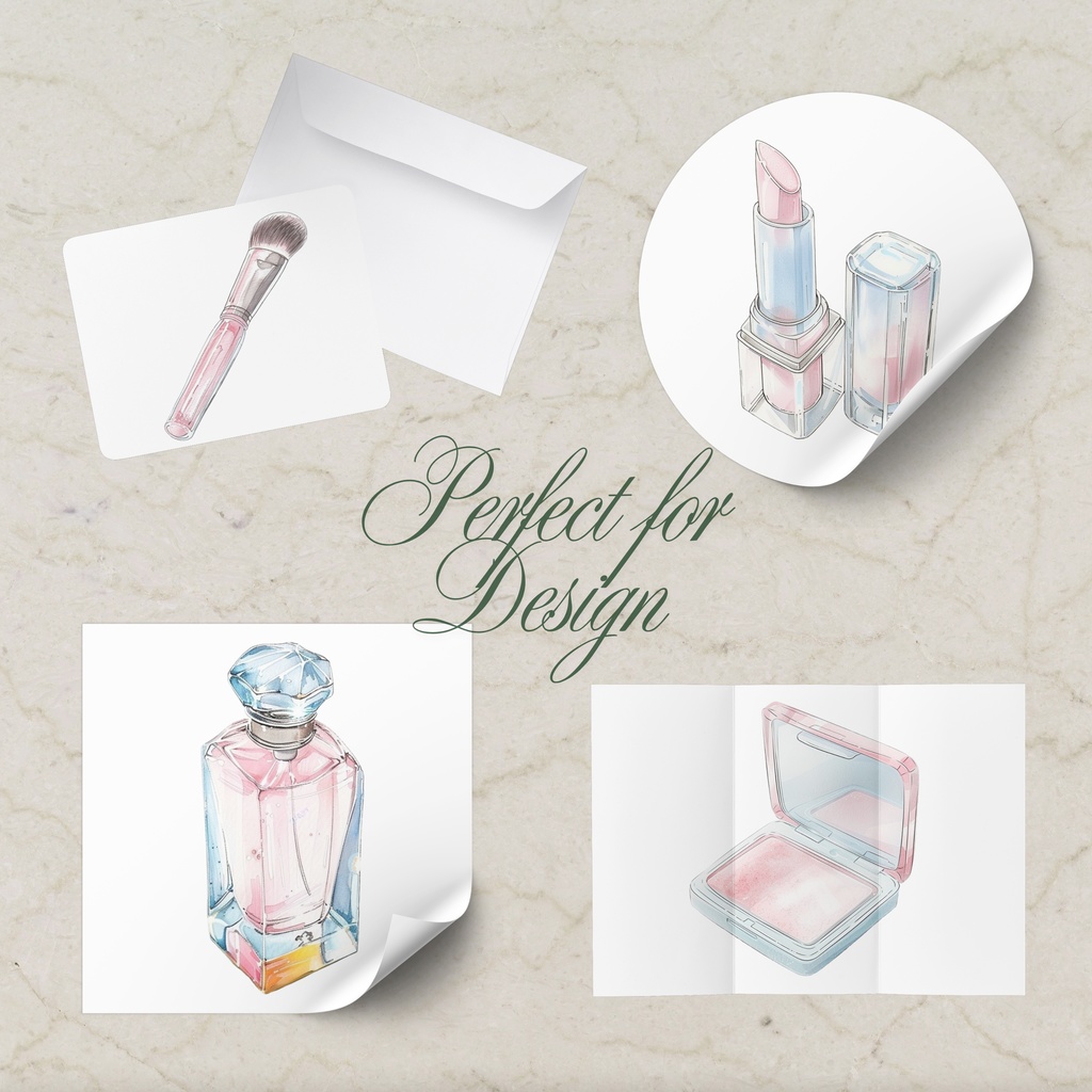 01_美容コスメアイテムクリップアート素材|透過PNG5点セット