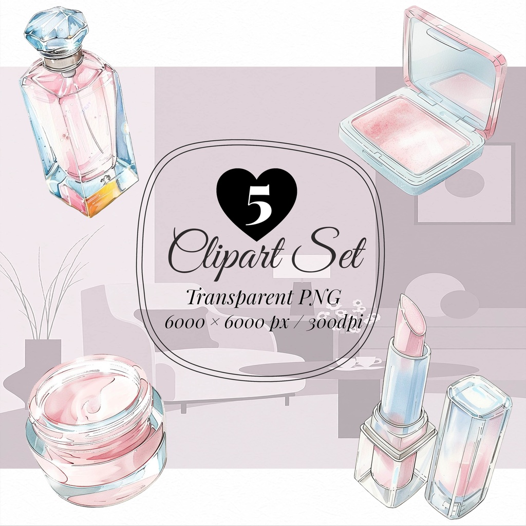 01_美容コスメアイテムクリップアート素材｜透過PNG5点セット