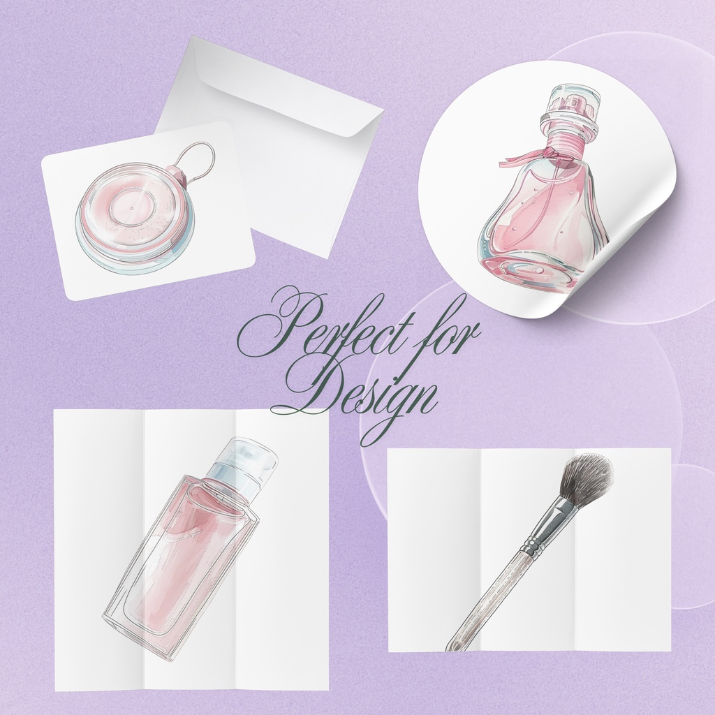 02_美容コスメアイテムクリップアート素材|透過PNG5点セット