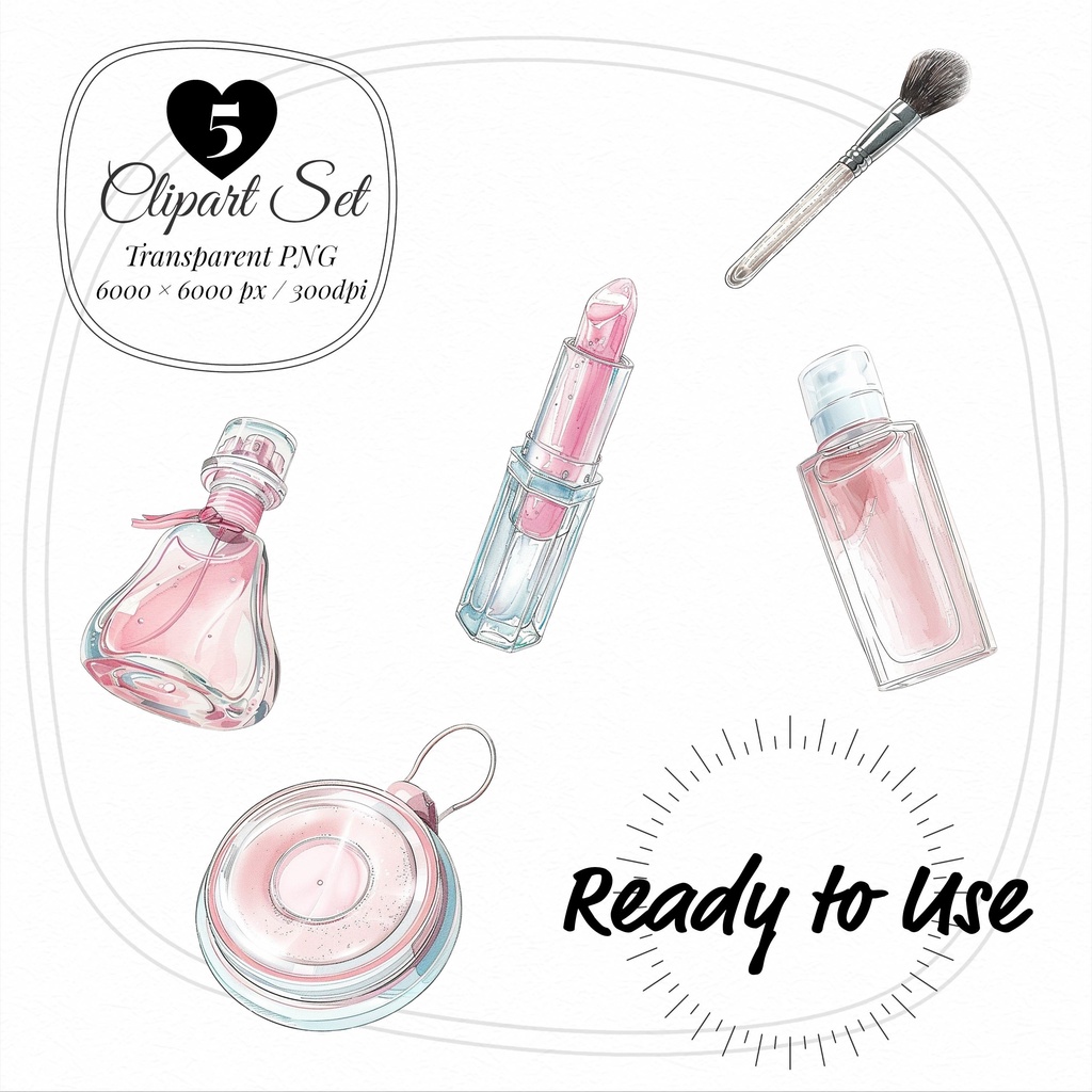 02_美容コスメアイテムクリップアート素材|透過PNG5点セット