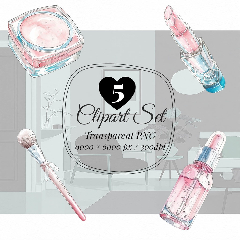 03_美容コスメアイテムクリップアート素材|透過PNG5点セット