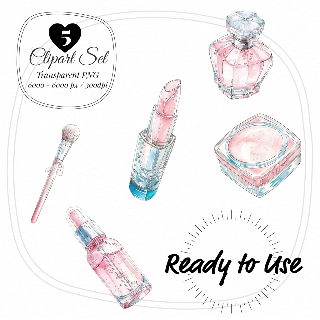 03_美容コスメアイテムクリップアート素材|透過PNG5点セット