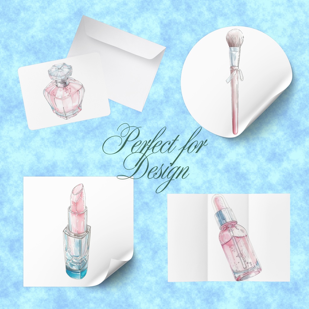 03_美容コスメアイテムクリップアート素材|透過PNG5点セット