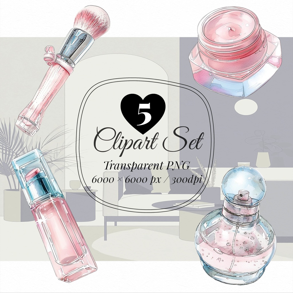 04_美容コスメアイテムクリップアート素材｜透過PNG5点セット